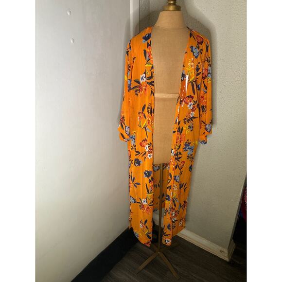 Jessica Simpson Sunkissed Florals Blakely Orange Duster Kimono S Resortwear Boho - Picture 1 of 10